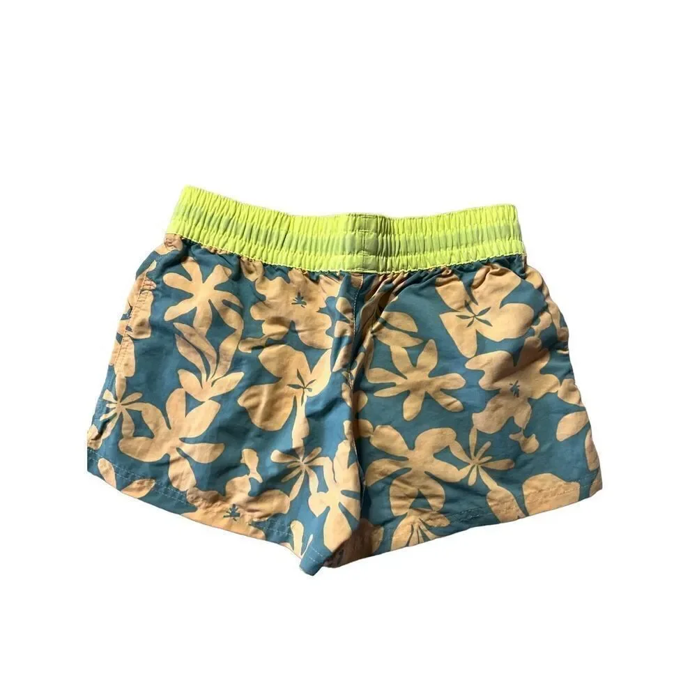 Patagonia Girls Yellow & Blue Floral Print Costa Rica Baggies Shorts Size L NW